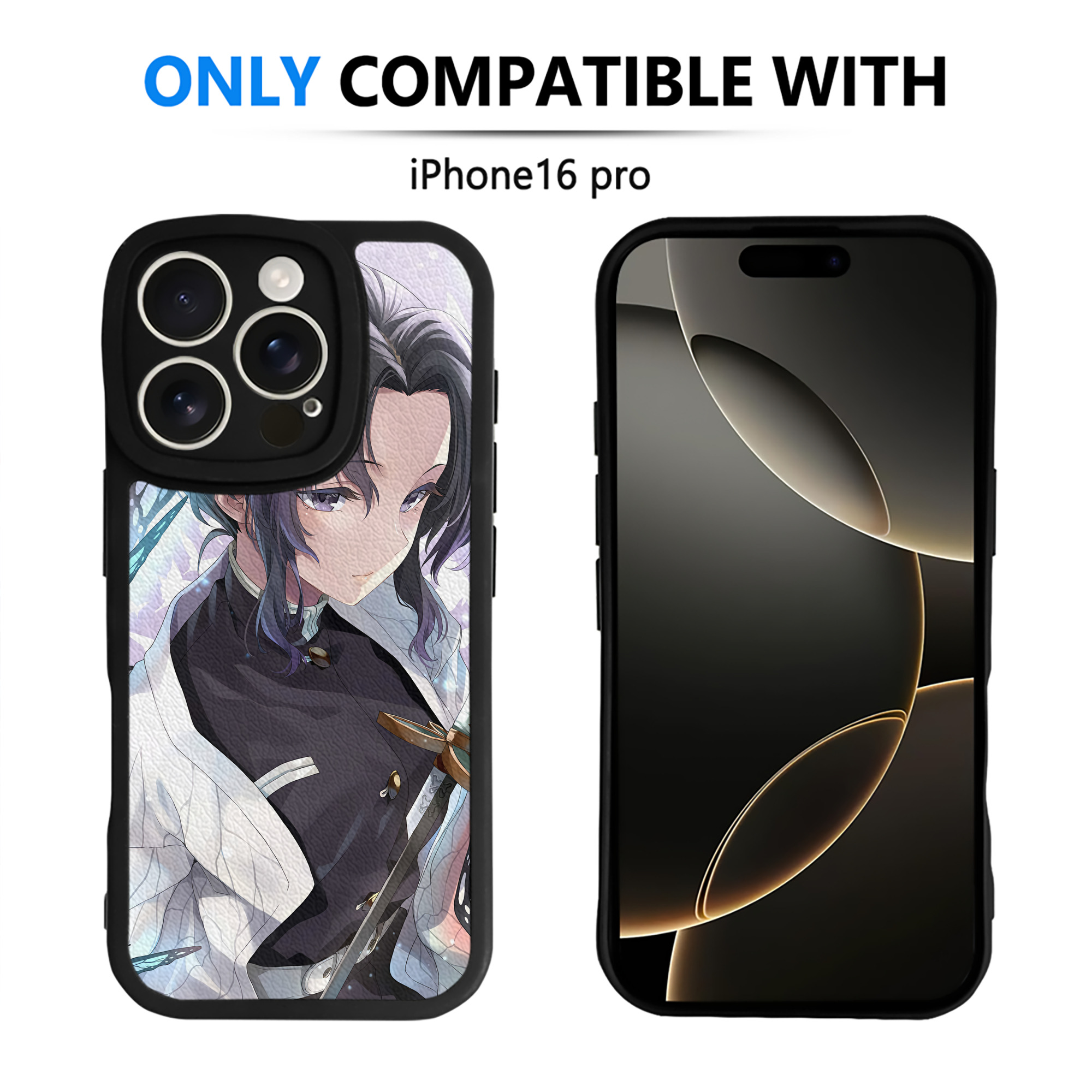 （画像用） 鬼滅の刃（きめつのやいば）蟲柱-胡蝶 しのぶ／こちょう しのぶ Kochou Shinobu 【iPhone 16シリーズ対応】シリコンスマホケース（レザー調） 材質：シリコン
